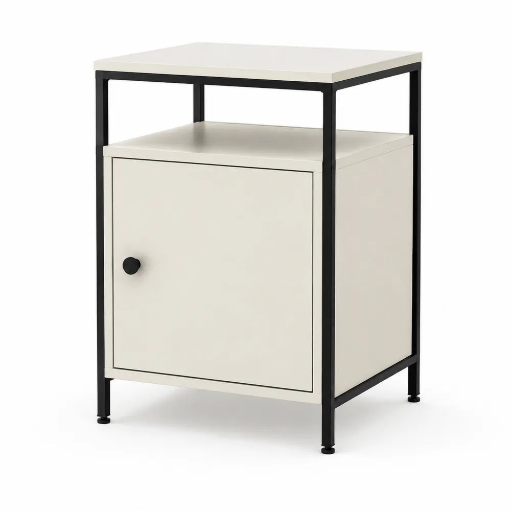 Nachttisch 40 x 35 x 60 cm MDF mit Stahltgestell Rechteckig Weiß Schwarz