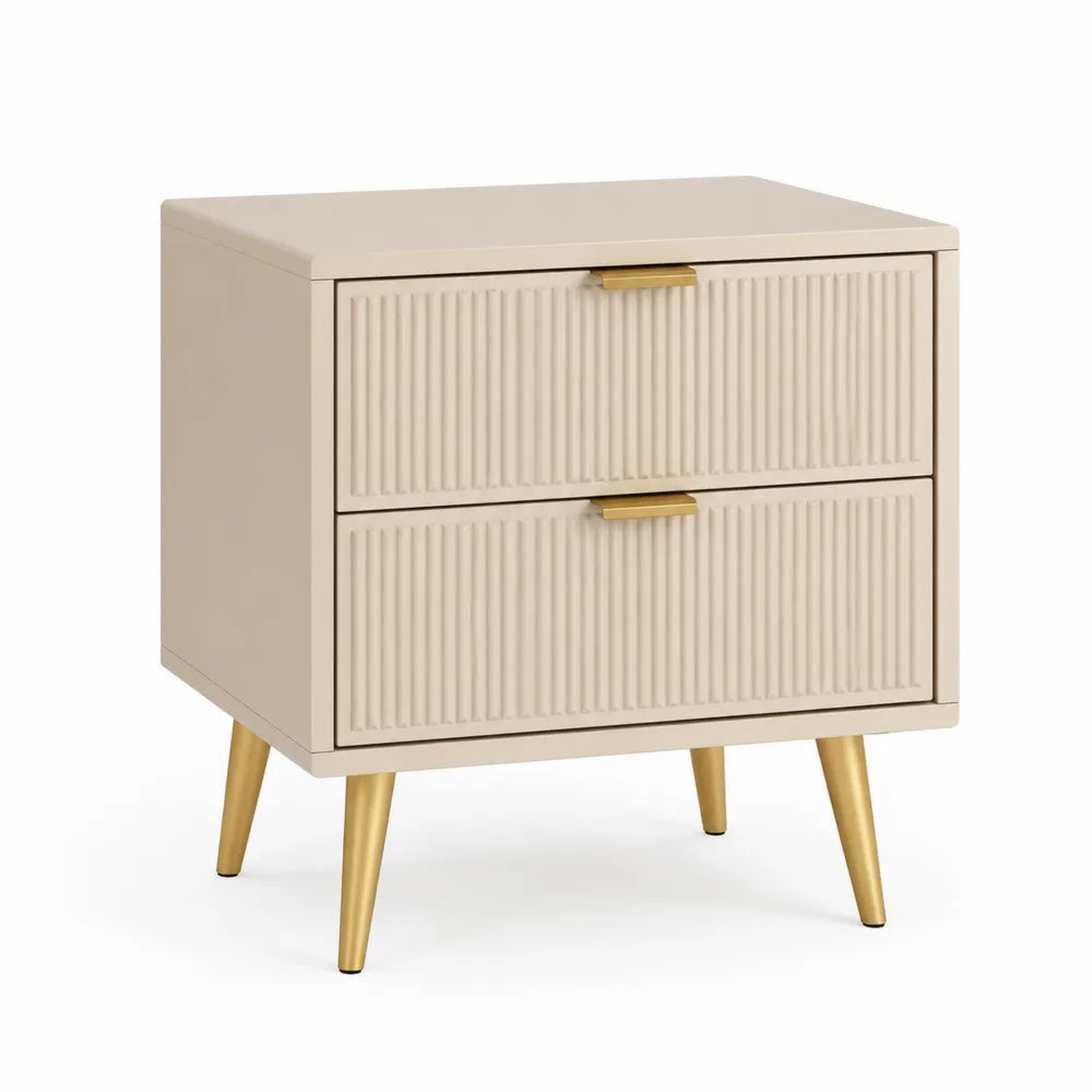 Nachttisch 60x40 cm MDF 2 Schubladen Metallfüße Beige Gold Rechteckig