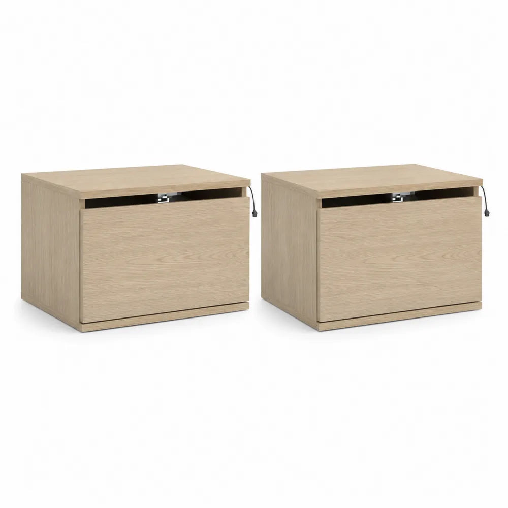 Nachttisch 2er Set 60x40x35 cm MDF Holzwerkstoff Natur mit Schublade