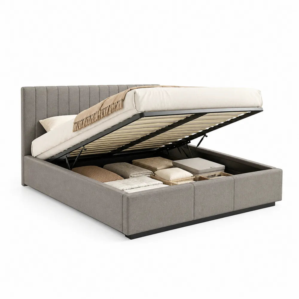 Stauraumbett Doppelbett mit Bettkasten Hydraulik Hebemechanismus Polsterbett Polyesterbezug Grau 180 x 200 cm