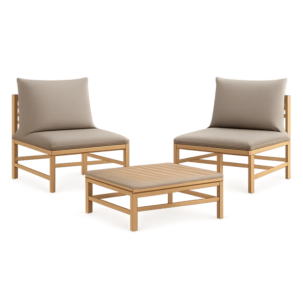 Gartenmöbel Set 3-teilig Akazienholz Sofa Tisch Polyester Kissen Natur Beige