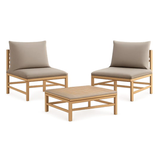 Gartenmöbel Set 3-teilig Akazienholz Sofa Tisch Polyester Kissen Natur Beige