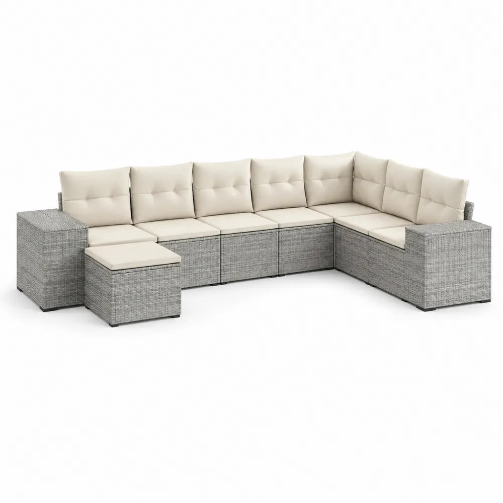 Gartensofa Set 8-teilig 300 x 300 x 70 cm PE Geflecht Aluminiumrahmen Polyesterkissen Grau Beige