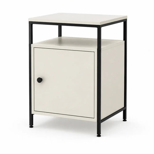 Nachttisch 40 x 35 x 60 cm MDF mit Stahltgestell Rechteckig Weiß Schwarz