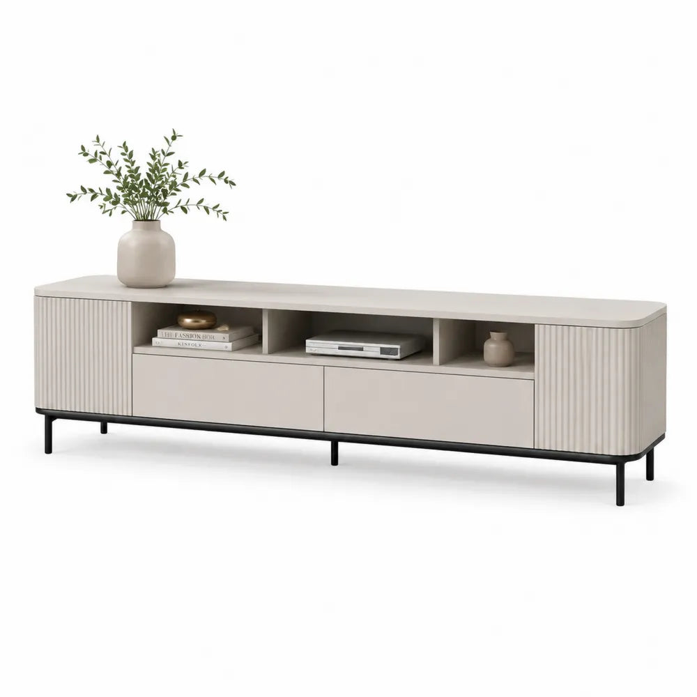 TV Lowboard 220 x 40 x 55 cm MDF Holzwerkstoff Rechteckig Beige