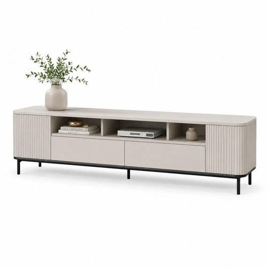 TV Lowboard 220 x 40 x 55 cm MDF Holzwerkstoff Rechteckig Beige