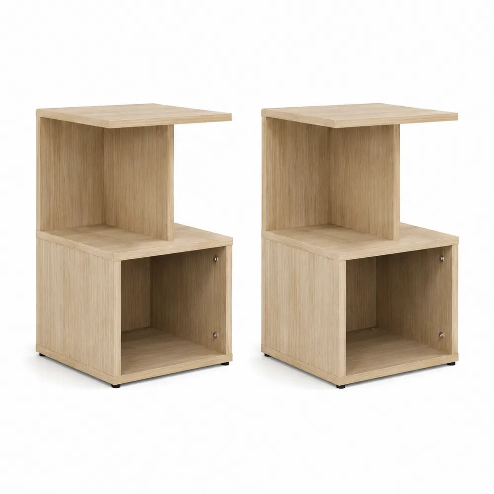 Nachttisch 2er Set 40x35x60 cm MDF Holzwerkstoff Natur mit offenen Ablagefächern