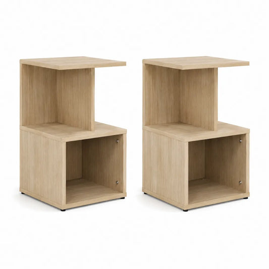 Nachttisch 2er Set 40x35x60 cm MDF Holzwerkstoff Natur mit offenen Ablagefächern