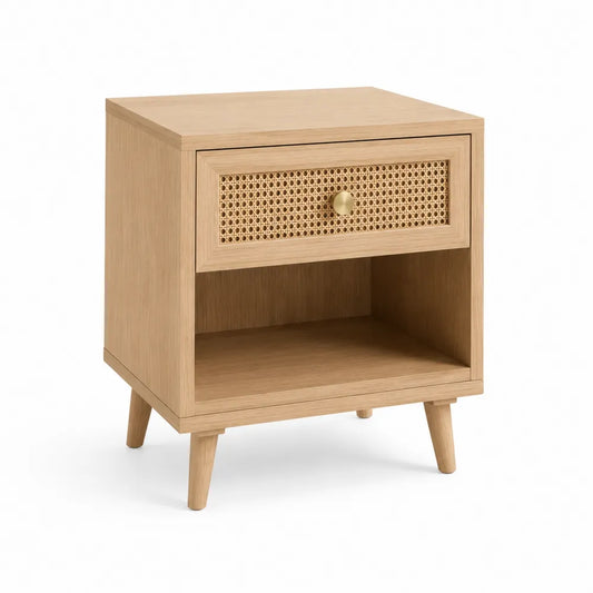 Nachttisch 50 x 40 cm MDF mit Schublade Ablagefach Rattanoptik Natur Rechteckig