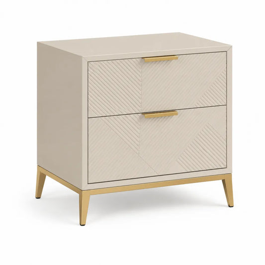 Nachttisch Kommode 60 x 35 x 55 cm MDF mit Stahlbeinen Rechteckig Beige Gold
