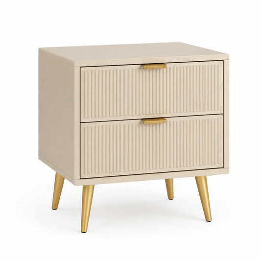 Nachttisch 60x40 cm MDF 2 Schubladen Metallfüße Beige Gold Rechteckig