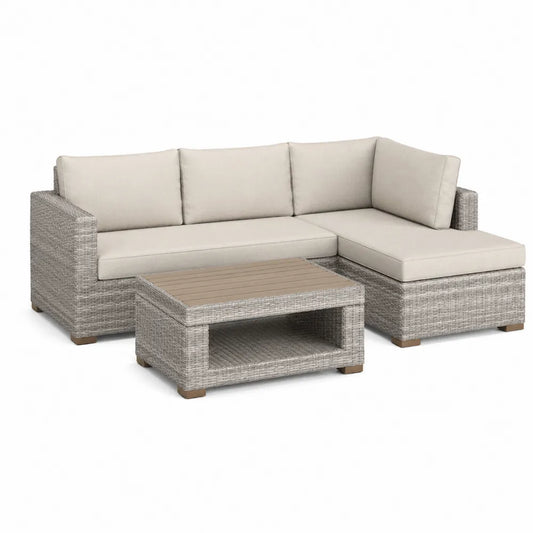 Gartensofa Set 3-teilig 240 x 180 x 75 cm PE Geflecht Aluminiumrahmen Polyesterkissen Beige