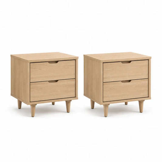 Nachttisch 2er Set 50x40 cm MDF 2 Schubladen Holzoptik Natur Rechteckig