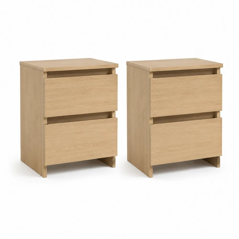 Nachttisch 2er Set 45 x 35 x 55 cm MDF mit Schubladen Rechteckig Natur